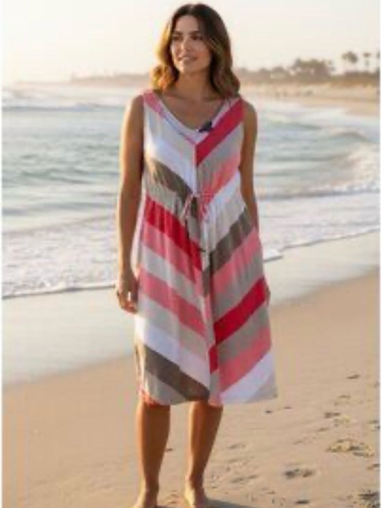 Tommy Bahama Dresses & Skirts - Tommy Bahama Summer dress with diagonal stripes and V-neck, size L